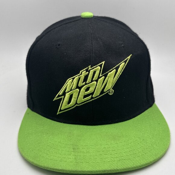 Mountain Dew Snapback Hat Cap Flat Bill Puff Embroidered Logo Multicolor - Picture 1 of 4